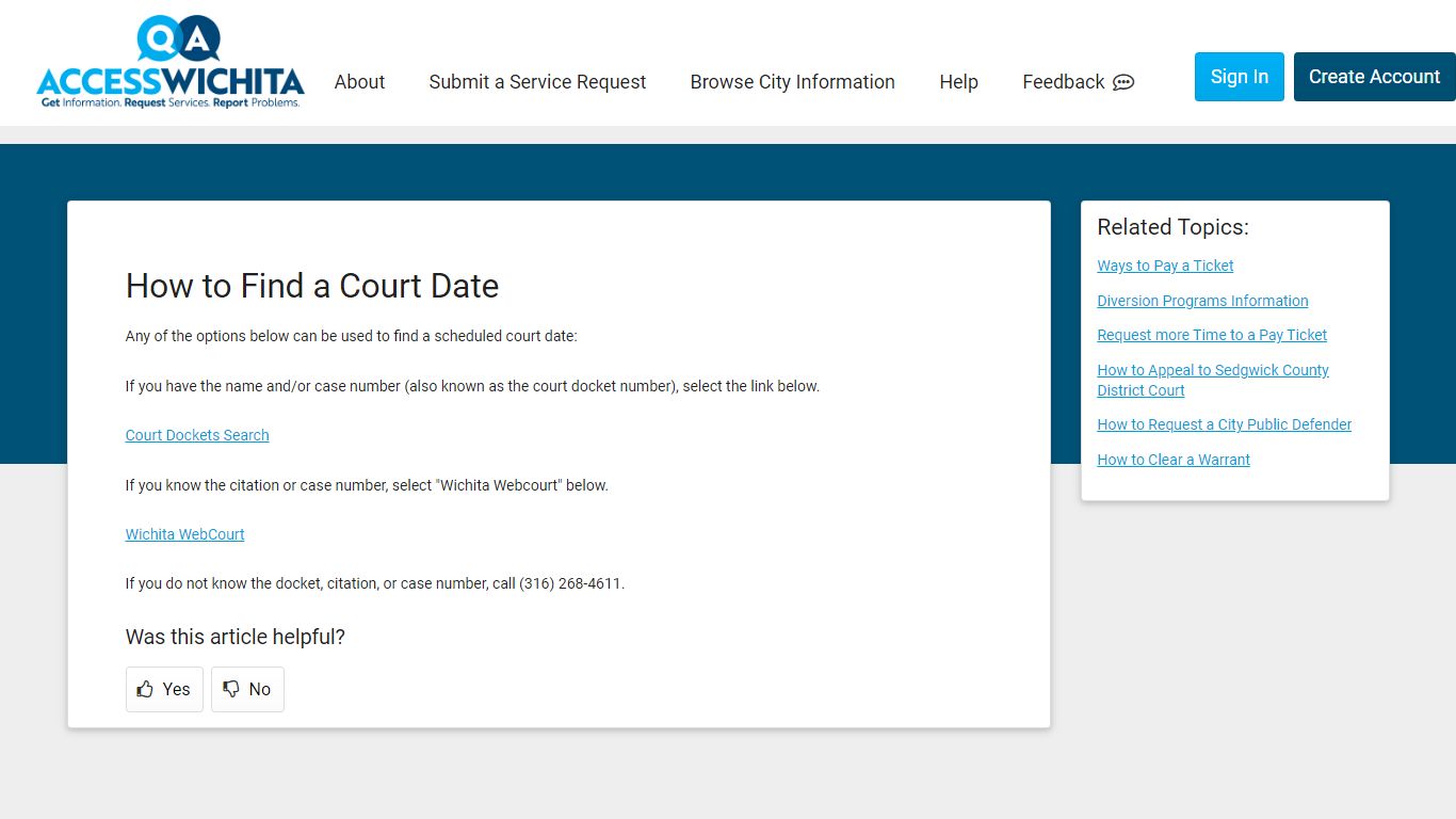 How to Find a Court Date - Wichita