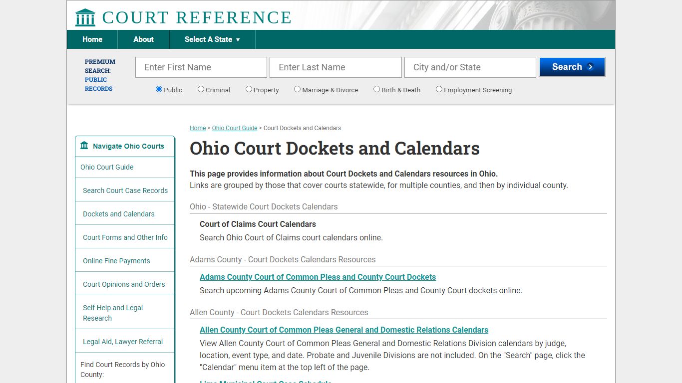 Ohio Court Dockets and Calendars | CourtReference.com