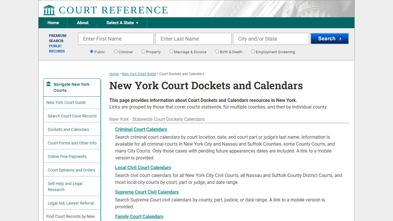 New York Court Dockets and Calendars | CourtReference.com