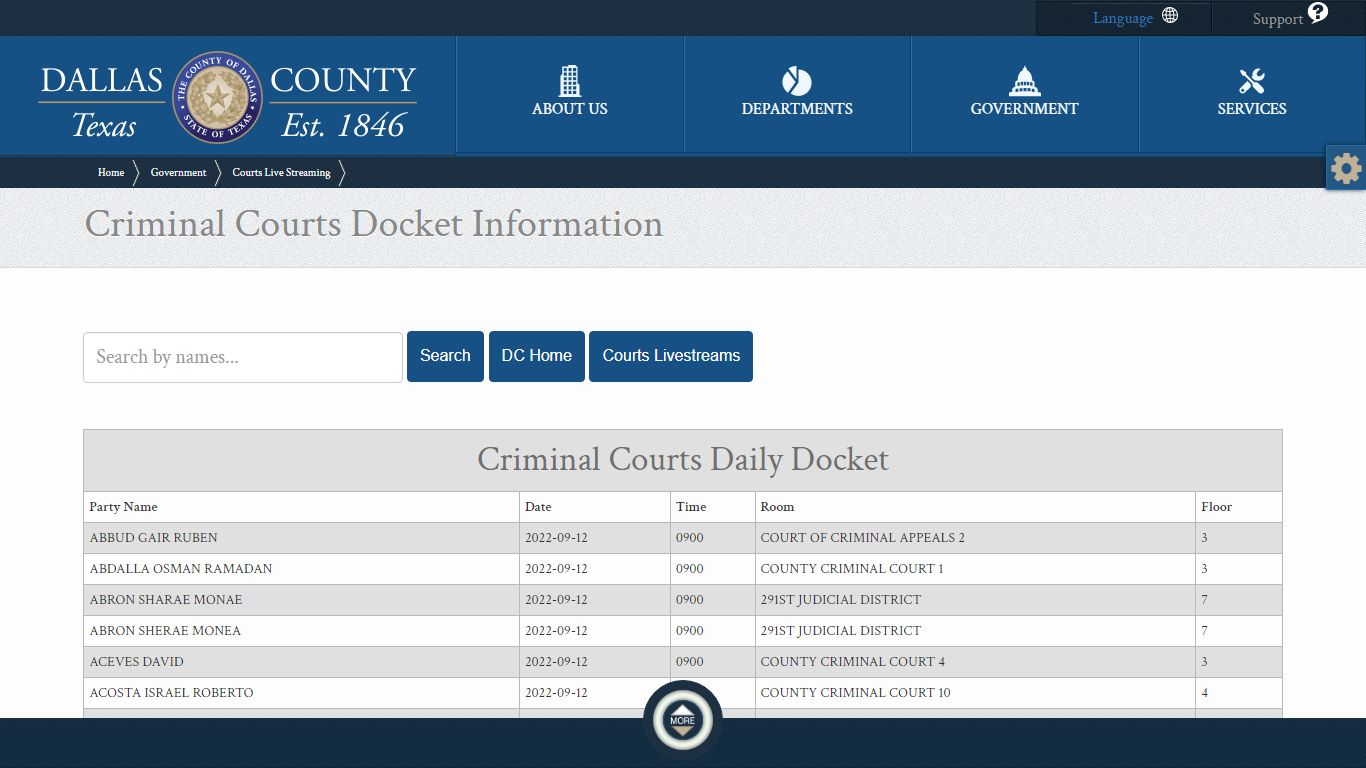 Criminal Courts Docket Information - Dallas County